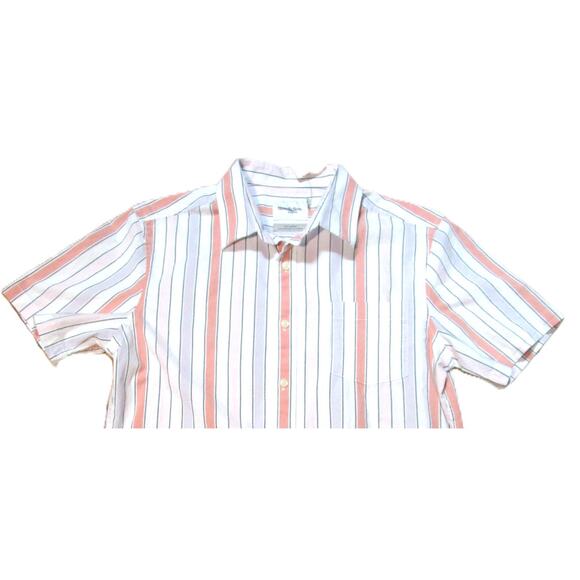 Goodlfellow Men's Striped Button-Up Shirt Size Medium Lavender Pink Orange White - Picture 2 of 6